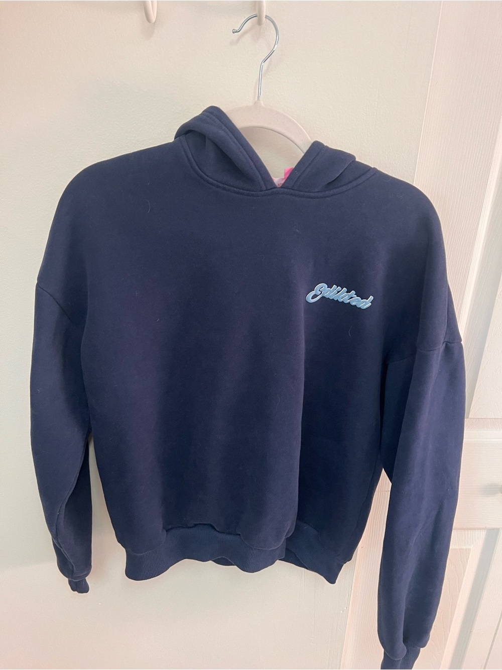 Edikted Navy Hoodie with Light Blue Script Logo
